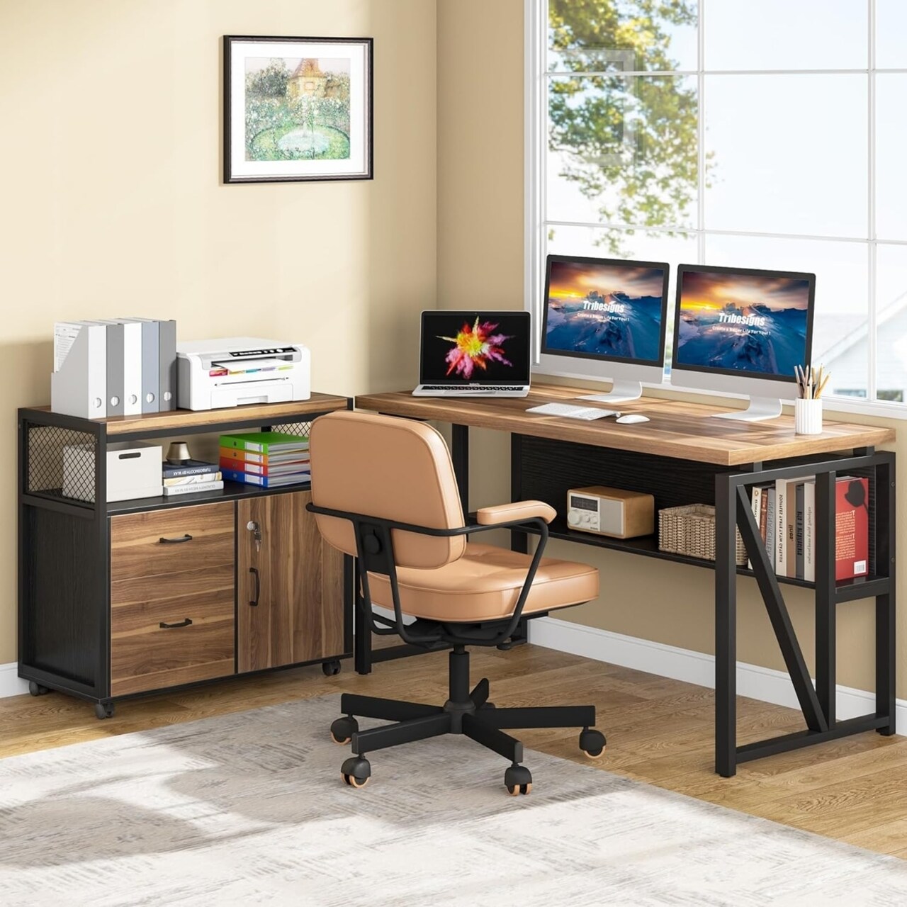 Tribesigns 55" L Shaped Office Desk With Storage Drawers And Mobile File Cabinet
